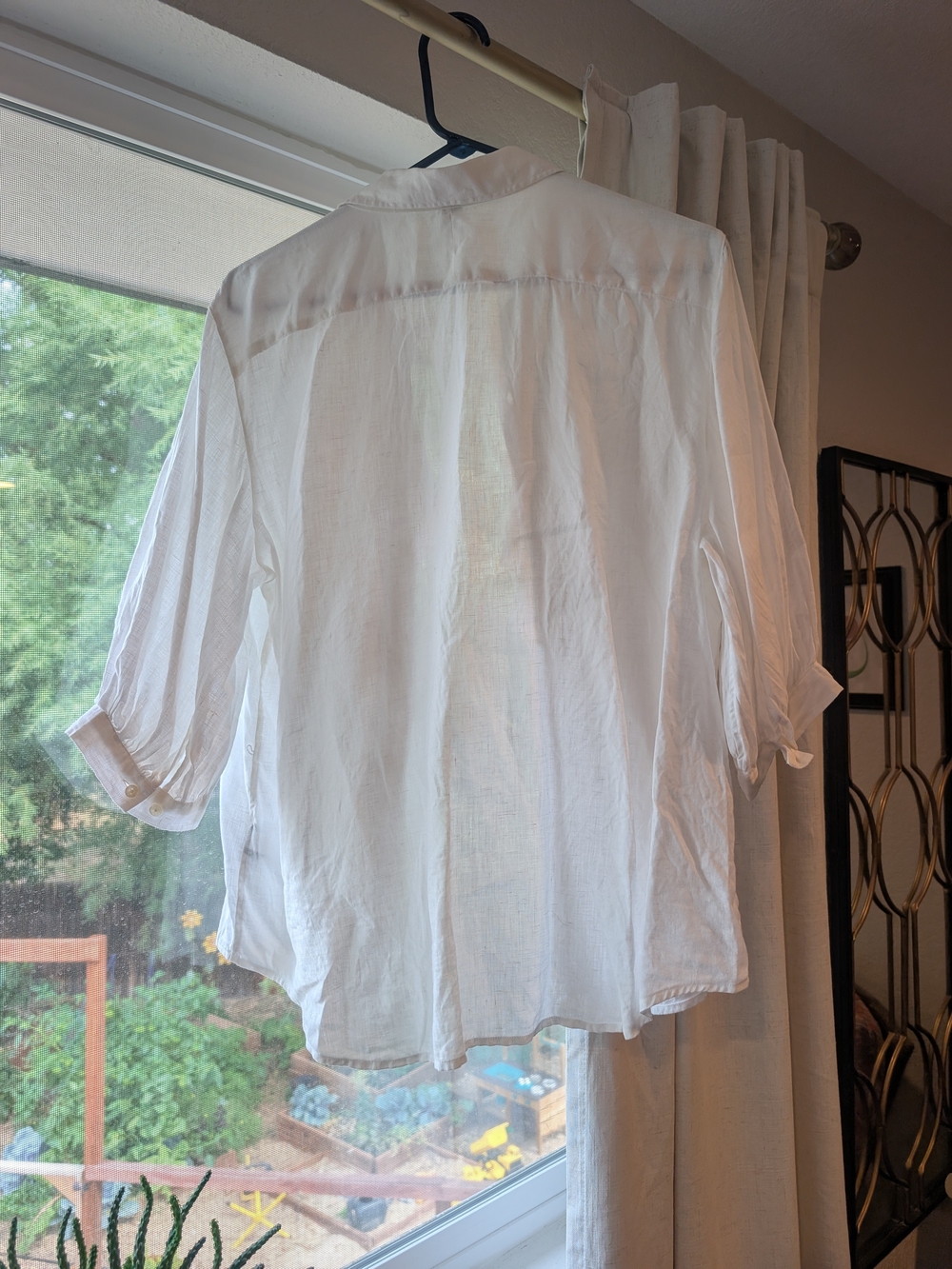 White Ruffle Front Linen Shirt - Picture 7 of 9